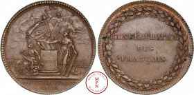 Louis XVI (1774-1792), Confédération des François, Médaille, Gatteaux, 1790 Av. A PARIS LE 14 JUILLET 1790, La Liberté tenant un drapeau surmonté d'un...