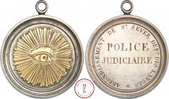 Directoire (1795-1799), Police Judiciaire, Arrondissement de St Sever, Département des Landes, Médaille de fonction, Av. Œil rayonnant de l’Être Suprê...