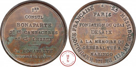 Consulat (1799-1804), Fondation du quai Desaix, Médaille, 25 Messidor An VIII (1800), Paris, Av. 25 MESSIDOR AN VIII DE LA RÉPUBLIQUE FRANÇAISE / PARI...