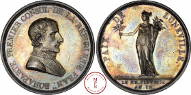 Consulat (1799-1804), Paix de Lunéville, Médaille, par Andrieu, AN 9 (1800-1801), Paris, Av. BONAPARTE PREMIER CONSUL DE LA REPUBLIQUE FRANse, Buste d...