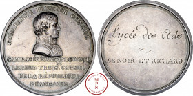 Consulat (1799-1804), Lycée des Arts, Médaille, Duvivier, AN 9 (1800-1801), Paris, Av. BONAPARTE PREMIER CONSUL / CAMBACERES SECOND CONSUL / LEBRUN TR...