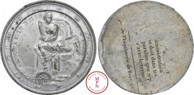 Napoléon Ier (1804-1815), Cliché uniface de revers, Médaille par Brenet et Denon, 1815, Av. SEJOUR A L'ILE D'ELBE, Allégorie féminine assise sur un ro...