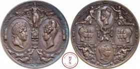Louis-Philippe (1830-1848), La famille royale visite la Monnaie de Paris, Médaille, Barre, 1833, Paris, Av. Deux médaillons ovales tenus par une Victo...