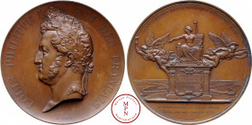 Louis-Philippe (1830-1848), Établissement des lignes de chemins de fer, Médaille, Bovy, 1842, Paris, Av. LOUIS PHILIPPE I ROI DES FRANÇAIS, Tête lauré...