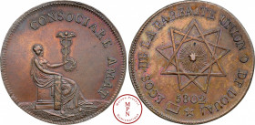 Napoléon III (1852-1870), Orient de Douai, La parfaite Union, Jeton, Francs-Maçons, 1863, Douai, Av. CONSOCIARE AMAT, Femme assise tenant un caducée e...