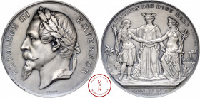 Napoléon III (1852-1870), Égypte, Le canal de Suez et la jonction des deux mers, Médaille, Depaulis, 1864, Paris, Av. NAPOLEON III EMPEREUR, Buste lau...