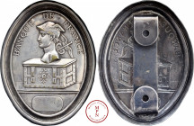 Troisième République (1870-1940), Banque de France, Plaque boucle d'agent d'encaissement de la Banque de France, Av. BANQUE DE FRANCE, Buste de Mercur...