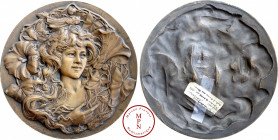 Troisième République (1870-1940), Coudray Louis, Buste de femme aux fleurs « Capucine », Médaille, Vers 1900, Av. Buste de femme de trois quarts à dro...