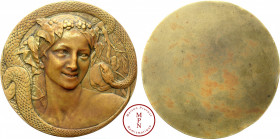 Troisième République (1870-1940), Dropsy, « Eve et le serpent », Médaille, Vers 1919, Av. Buste de femme de trois quarts à gauche regardant de trois q...