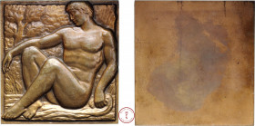 Troisième République (1870-1940), L'Homme au repos, Plaque, Gibert, s.d., Av. Homme nu, assis à gauche, signature GIBERT L. Bronze, SPL, 282 g, 76x80 ...