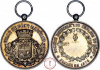 Algérie, Ville de Bône, Société Musicale « Les enfants de Bône », Médaille, 1875-1930, Av. VILLE DE BÔNE (ALGERIE), Écu couronné aux armes de la ville...