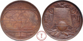 Belgique, Congrès géographique d'Anvers, Médaille, 1871, Anvers, Av. DOMINI EST TERRA ET PLENITUDO EIUS, Carte du monde connu, Rv. GEOGRAPHI PRIMA VIC...