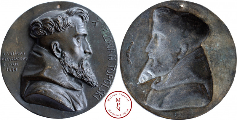 Pologne, Hommage à Florian Topolski, Médaille uniface, par Ladislas Oleszcsynski...