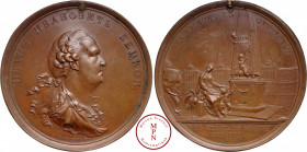 Russie, Établissement de la maison des enfants trouvés à Moscou, Médaille, 1772, Moscou, Av. Buste à droite, Rv. L'Allégorie de la Charité assise au p...