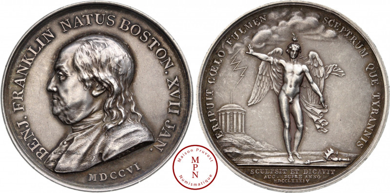 U.S.A., Benjamin Franklin, Médaille, 1784 Av. BENJ. FRANKLIN NATUS BOSTON. XVII ...