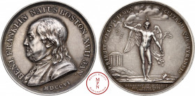 U.S.A., Benjamin Franklin, Médaille, 1784 Av. BENJ. FRANKLIN NATUS BOSTON. XVII JAN. / MDCCVI, Buste à gauche, Rv. ERIPUIT COELO FULMEN SCEPTRUMQUE TY...