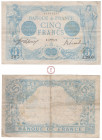 Troisième République (1870-1940), Banque de France, 5 Francs BLEU, type 1905, 15/04/14 TB+/TTB, F.02.22, Un pli central marqué et un pli horizontal pl...