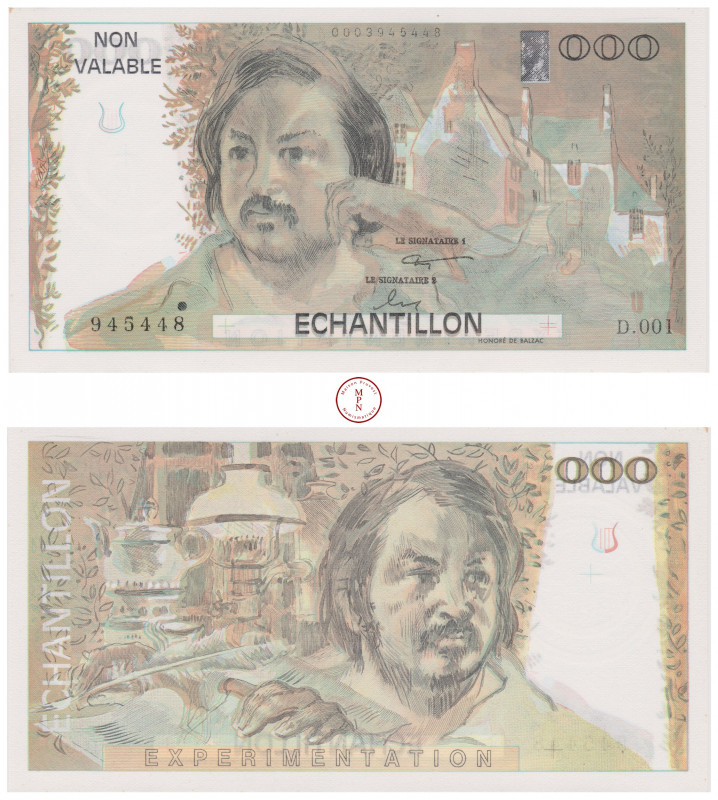 Cinquième République (1958-), Banque de France, 1000 Francs BALZAC, Échantillon,...