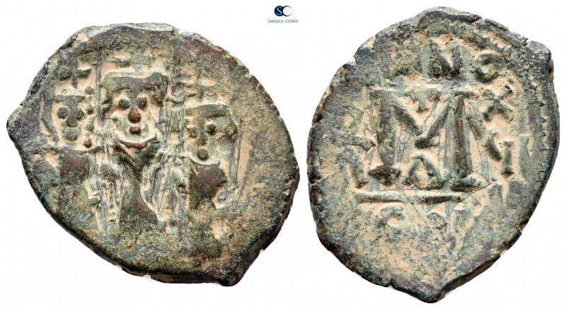 Heraclius, with Martina and Heraclius Constantine AD 610-641. Constantinople
Fo...