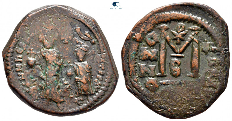 Heraclius, with Martina and Heraclius Constantine AD 610-641. Uncertain mint
Fo...