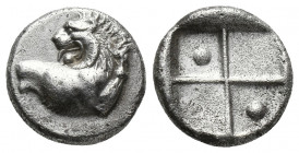 Greek 
THRACE. Chersonesos. Hemidrachm (Circa 386-338 BC). Obv: Forepart of lion right, head left. Rev: Quadripartite incuse square, with alternating ...