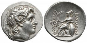 Greek
Kings of Thrace, Lysimachos AR Tetradrachm. Smyrna, 287-281 BC. Diademed head of the deified Alexander right, with horn of Ammon / Athena Nikep...