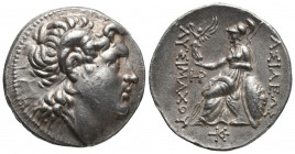 Greek
Kings of Thrace. Lysimachos AR Tetradrachm. Pella, 286-281 BC. Diademed head of the deified Alexander right, with horn of Ammon / Athena Nikepho...