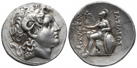 Greek 
KINGS OF THRACE (Macedonian). Lysimachos 305-281 BC. Tetradrachm. Lampsakos.
Obv: Diademed head of the deified Alexander right, wearing horn of...