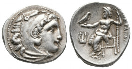 Greek
Kings of Macedon. Kolophon. Alexander III "the Great" 336-323 BC.Drachm AR Struck circa 322-319 BC
Head of Herakles to right, wearing lion skin ...