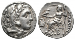 Greek
Kingdom of Macedon, Philip III Arrhidaios AR Drachm. In the types of Alexander III. Kolophon, circa 323-319 BC. Head of Herakles right, wearing ...