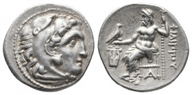 Greek
Kingdom of Macedon, Philip III Arrhidaios AR Drachm. In the types of Alexander III. Kolophon, circa 323-319 BC. Head of Herakles right, wearing ...