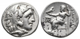 Greek
Kings of Macedon. Kolophon. Philip III Arrhidaeus 323-317 BC. Drachm AR In the types of Alexander III. Struck circa 323-319 BC
Head of Herakles ...