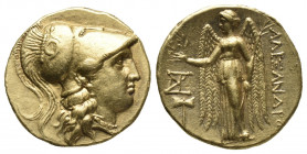 Greek
KINGS of MACEDON. Demetrios I Poliorketes. 306-283 BC. AV Stater In the name and types of Alexander III. Miletos mint. Struck circa 300-295 BC....
