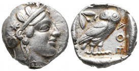 Greek
Attica, Athens AR Tetradrachm. Circa 454-404 BC. Late "transitional" issue. Head of Athena to right, wearing crested Attic helmet ornamented wit...