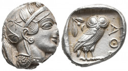Greek
ATTICA, Athens. Circa 454-404 BC. AR Tetradrachm . Helmeted head of Athena right, with frontal eye / Owl standing right, head facing, closed tai...