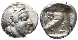 Greek
Attica, Athens AR Tetradrachm. Circa 454-404 BC. Late "transitional" issue. Head of Athena to right, wearing crested Attic helmet ornamented wi...