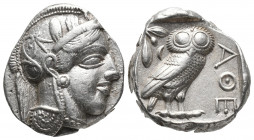 Greek
ATTICA, Athens. Circa 454-404 BC. AR Tetradrachm Helmeted head of Athena right, with frontal eye / Owl standing right, head facing, closed tail ...
