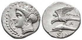 Greek 
PAPHLAGONIA, Sinope. Circa 330-300 BC. AR Drachm Apollo–, magistrate. Head of nymph left, with hair in sakkos; aphlaston before / Sea eagle on ...