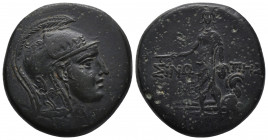 Greek
Pontus, Amisos, struck under Mithradates VI, ca. 105-65 BC, AEHelmeted head of Athena right
Perseus standing frontally, holding harpa nad Medusa...