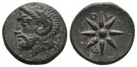 Greek
TROAS, Thymbria. 4th century BC. Æ . Laureate head of Zeus Ammon left / Star of eight rays; ΘY monogram within angle.Very fine 
Weight: 5.3 g Di...