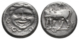 Greek
MYSIA, Parion. 4th century BC. AR Hemidrachm . ΠΑ/ΡΙ Bull standing left, head right; glass below / Gorgoneion.
Weight: 2.33 g Diameter: 12.5 mm...
