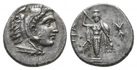Greek
Mysia, Pergamon AR Diobol. Circa 310-282 BC. Head of Herakles to right, wearing lion skin headdress / Statue of Pallas Athena standing facing, h...