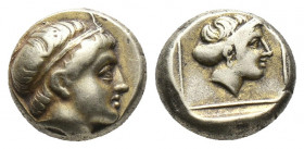 Greek
LESBOS. Mytilene. Ca. 377-326 BC. EL sixth stater or hekte Fine. Laureate head of Apollo right / Head of Artemis right, hair in sphendone; all i...