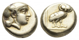 Greek
LESBOS, Mytilene. Circa 377-326 BC. EL Hekte – Sixth Stater . Helmeted head of Athena right / Owl standing right, head facing, in linear square ...