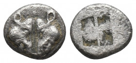 Greek
LESBOS, Unattributed early mint. Circa 500-450 BC. AR Obol (?) . Confronted boars’ heads / Rough incuse square punch. 
Weight: 1.08 g Diameter: ...