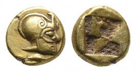 Greek
IONIA, Phokaia. Circa 625/0-522 BC. EL 1/24 Stater Helmeted head right; below, small seal right / Rough incuse square.
Weight: 0.64 g Diameter: ...
