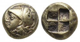 Greek
IONIA, Phokaia. Circa 387-326 BC. EL Hekte – Sixth Stater Helmeted head of Athena left; [below, small seal left] / Quadripartite incuse square. ...
