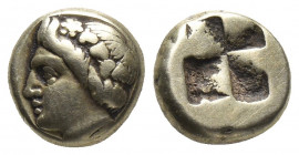 Greek
IONIA, Phokaia. Circa 478-387 BC. EL Hekte – Sixth Stater . Young female head left; below, small seal left / Quadripartite incuse square. 
Weigh...