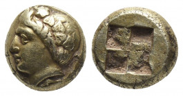 Greek
IONIA, Phokaia. Circa 478-387 BC. EL Hekte – Sixth Stater . Young female head left; below, small seal left / Quadripartite incuse square. 
Weigh...