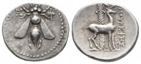Greek
IONIA, Ephesos. Circa 202-150 BC. AR Drachm Bee with straight wings / Stag standing right before palm; magistrate [ER]MOTREF[HS] . 
 Weight: 4.1...
